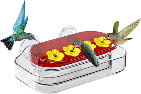 Window Hummingbird Feeder, Strong Suction Cup Hummingbird Feeder with 4 Feeding Ports, Easy to Clean and Refill Plastic Humming Bird Feeder, 1 Pac...